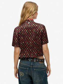 Superdry Mandarin Jacquard Top, Black - view 2, Black