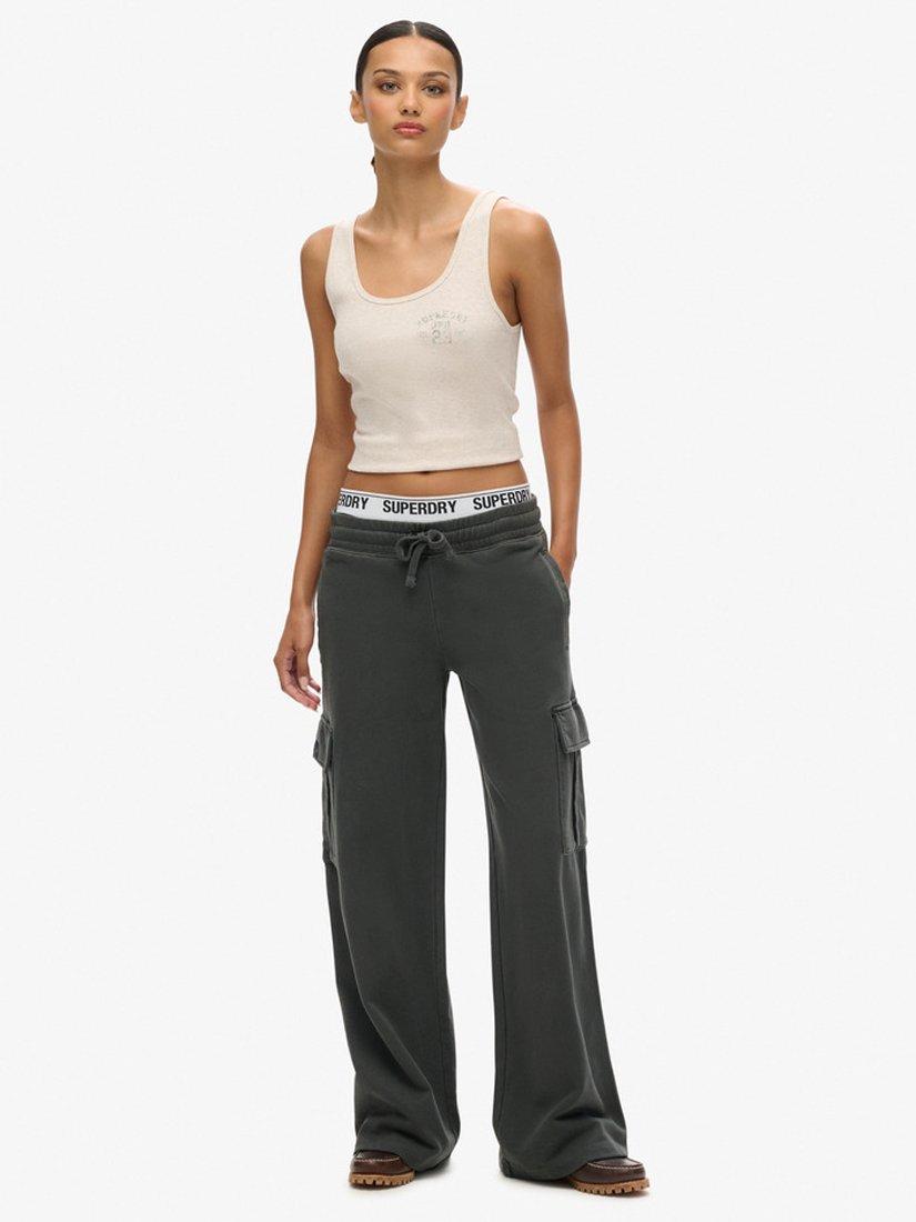 Product image 1 of 7, which shows Superdry Athletic Essentials Vintage Wide Cargo Joggers, Washed Black, 8