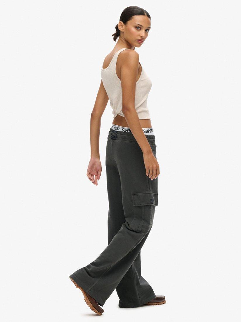 Product image 3 of 7, which shows Superdry Athletic Essentials Vintage Wide Cargo Joggers, Washed Black, 8