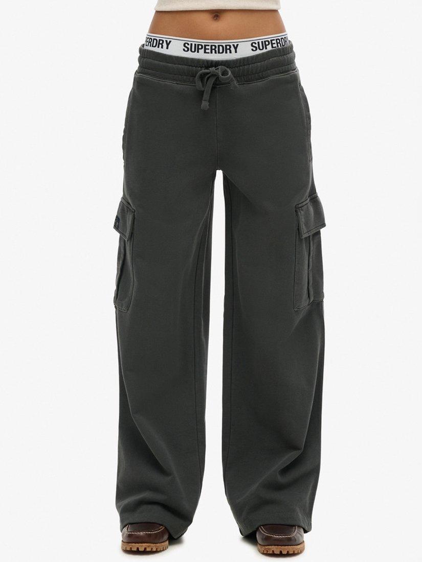 Product image 5 of 7, which shows Superdry Athletic Essentials Vintage Wide Cargo Joggers, Washed Black, 8