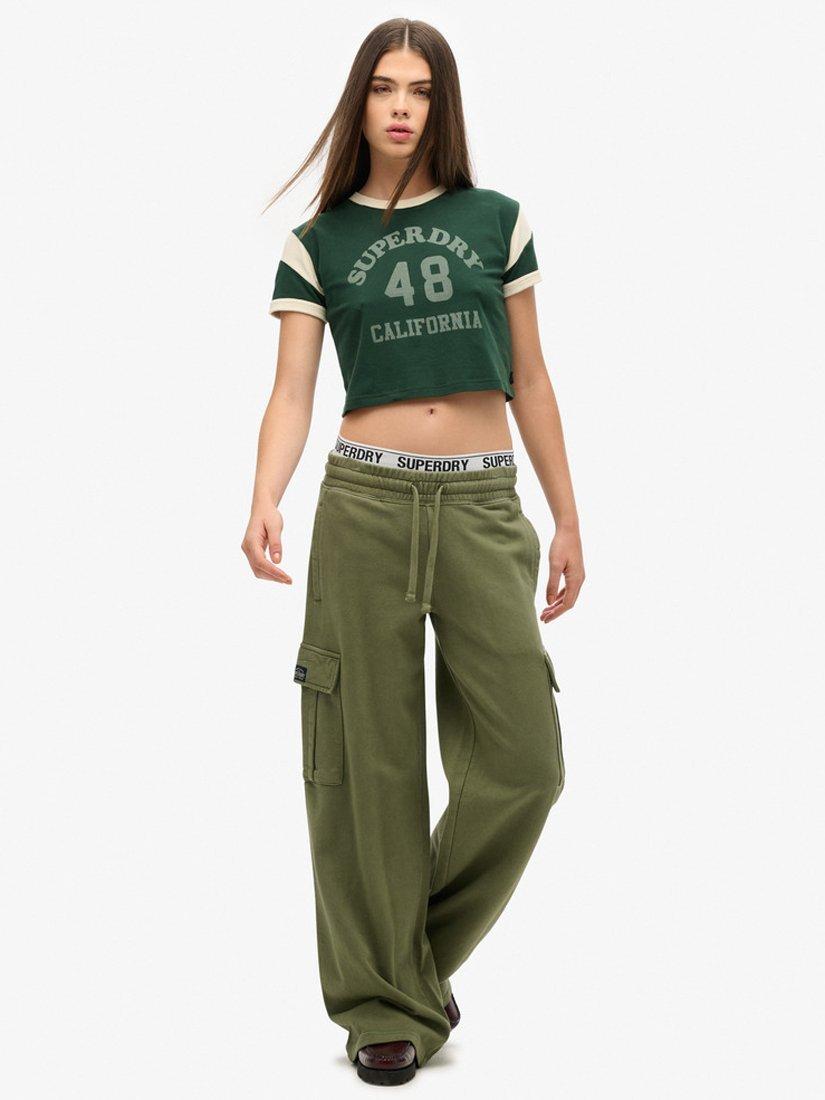 Product image 1 of 7, which shows Superdry Athletic Essentials Vintage Wide Leg Cargo Joggers, Olive Khaki, 8