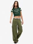 Superdry Athletic Essentials Vintage Wide Leg Cargo Joggers, Olive Khaki