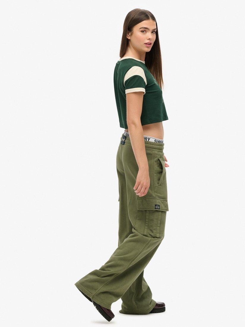 Product image 3 of 7, which shows Superdry Athletic Essentials Vintage Wide Leg Cargo Joggers, Olive Khaki, 8