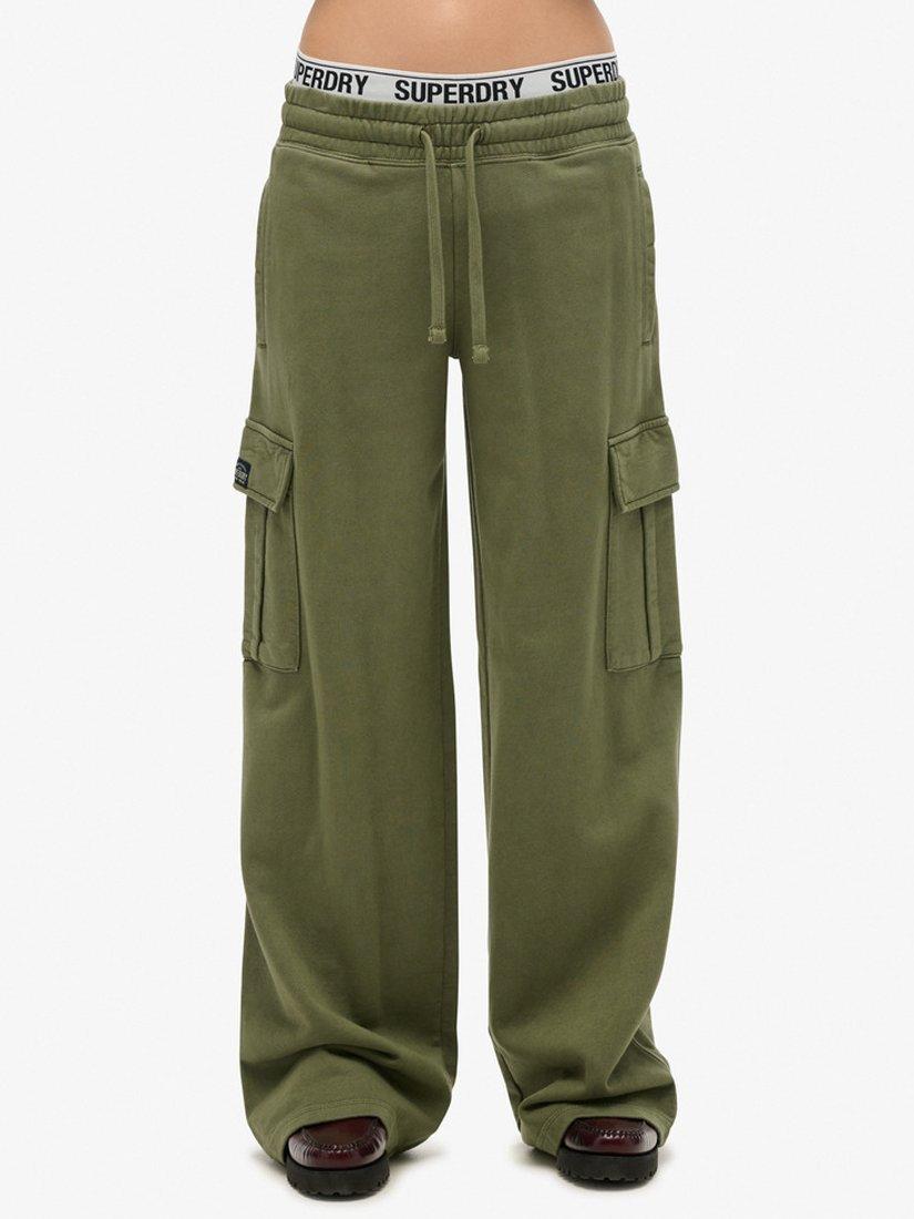 Product image 5 of 7, which shows Superdry Athletic Essentials Vintage Wide Leg Cargo Joggers, Olive Khaki, 8