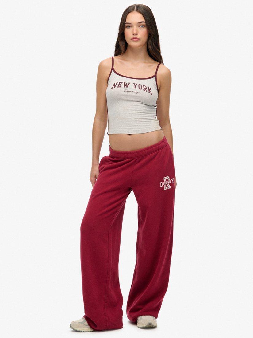 Product image 1 of 6, which shows Superdry Athletic Essentials Wide Leg Joggers, Bordeaux Red, 8