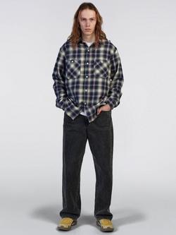 Edwin Made in Japan Cotton Regular Fit Check Work Shirt, Navy/Green, Navy/Green