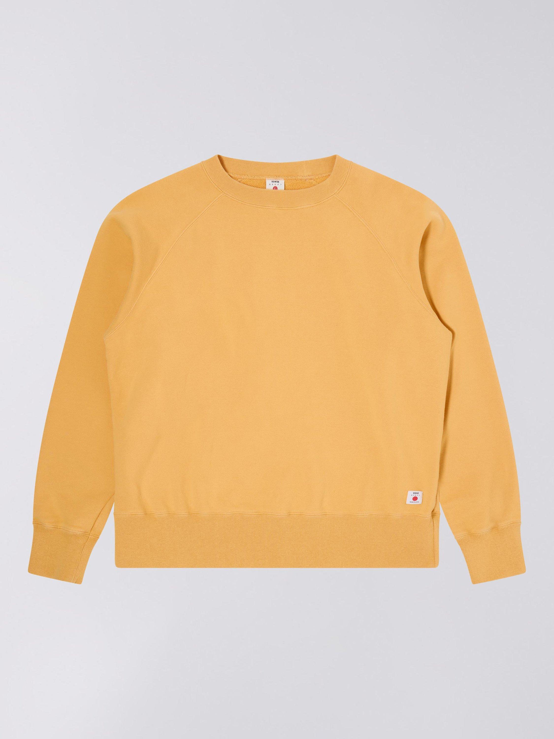 Product image 1 of 3, which shows Edwin Made in Japan Cotton Raglan Sleeve Sweatshirt, Mustard, S