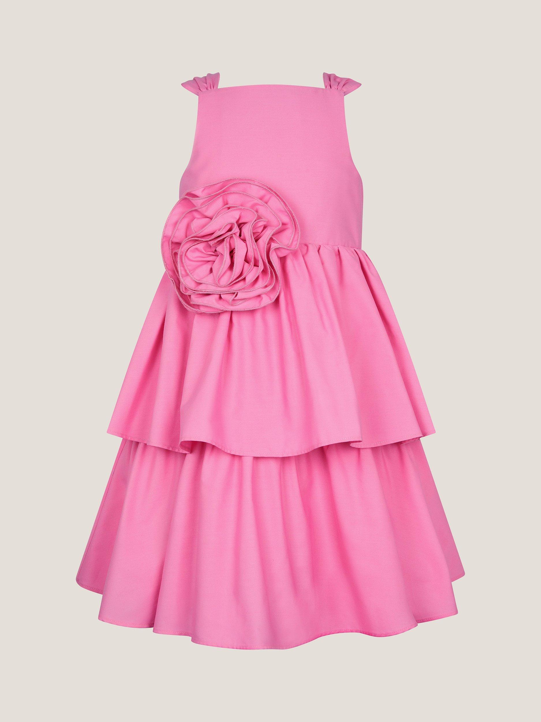 Product image 2 of 4, which shows Monsoon Kids' Strappy Tiered Party Dress, Pink, 3 years