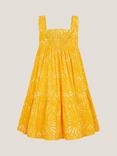 Monsoon Kids' Cotton Sleeveless Sun Print Tier Dress, Yellow