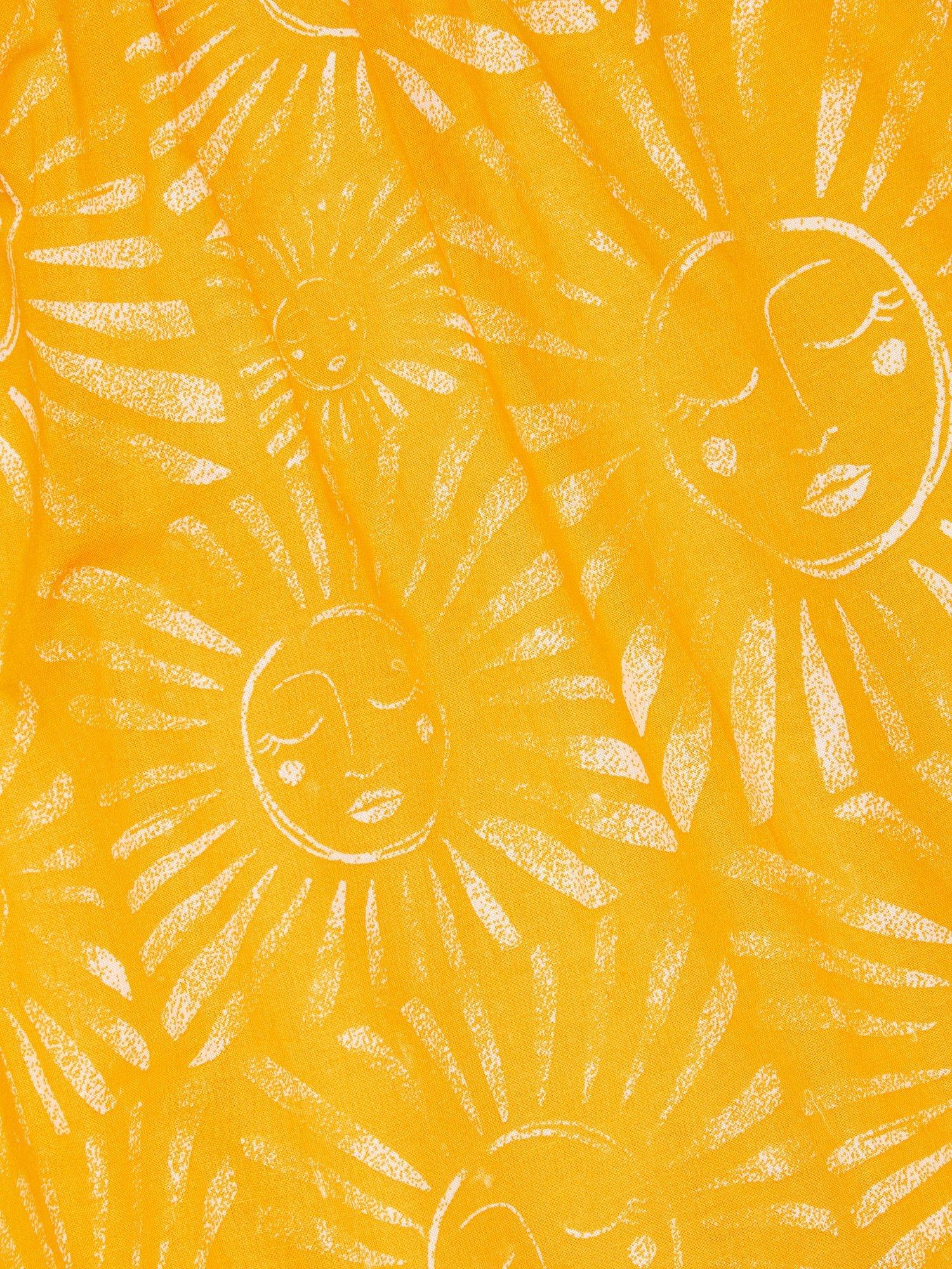 Product image 4 of 4, which shows Monsoon Kids' Cotton Sleeveless Sun Print Tier Dress, Yellow, 11 years