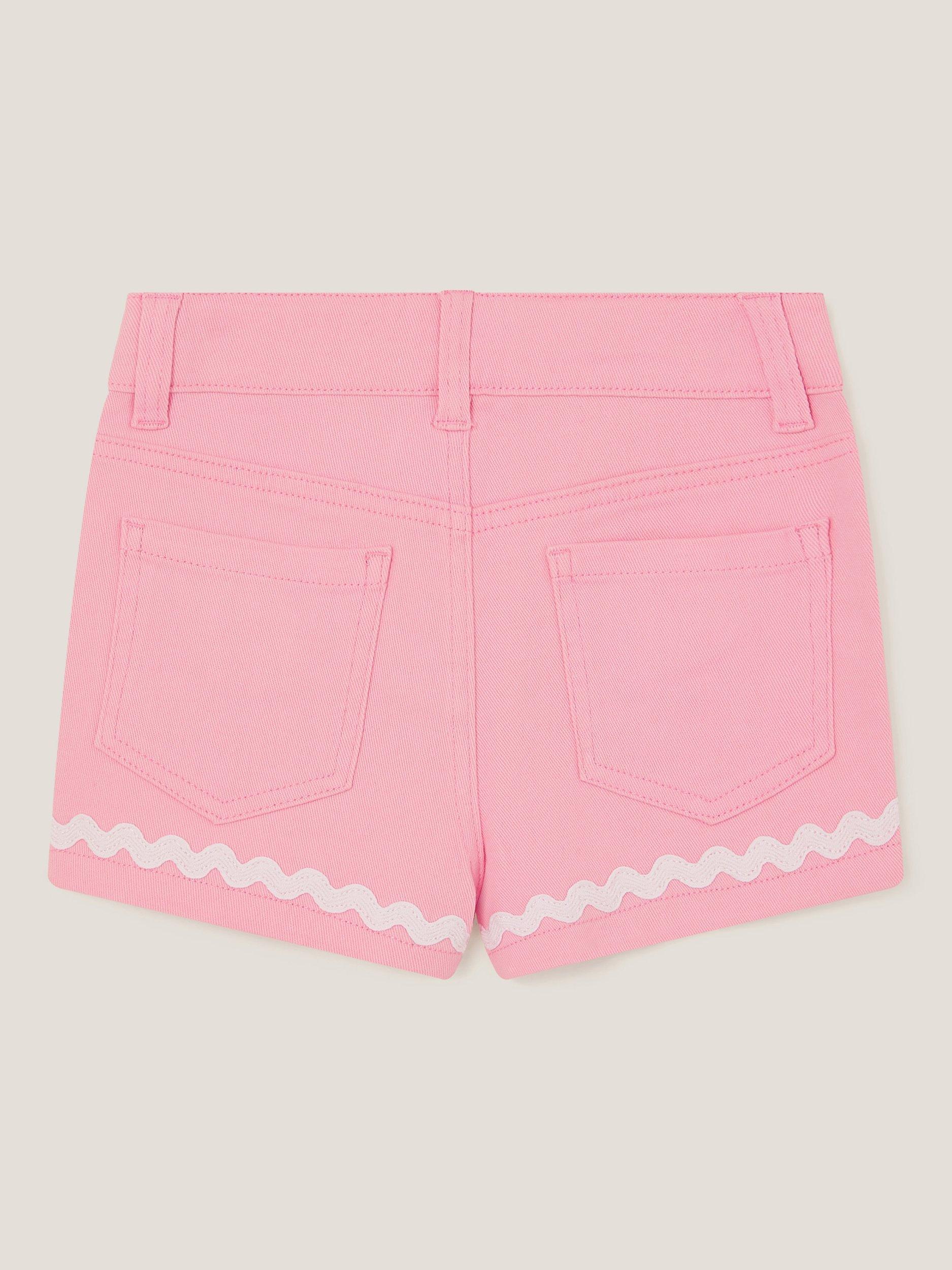 Product image 2 of 3, which shows Monsoon Kids' Cotton Embroidered Flower Pocket Shorts, Pink, 11 years