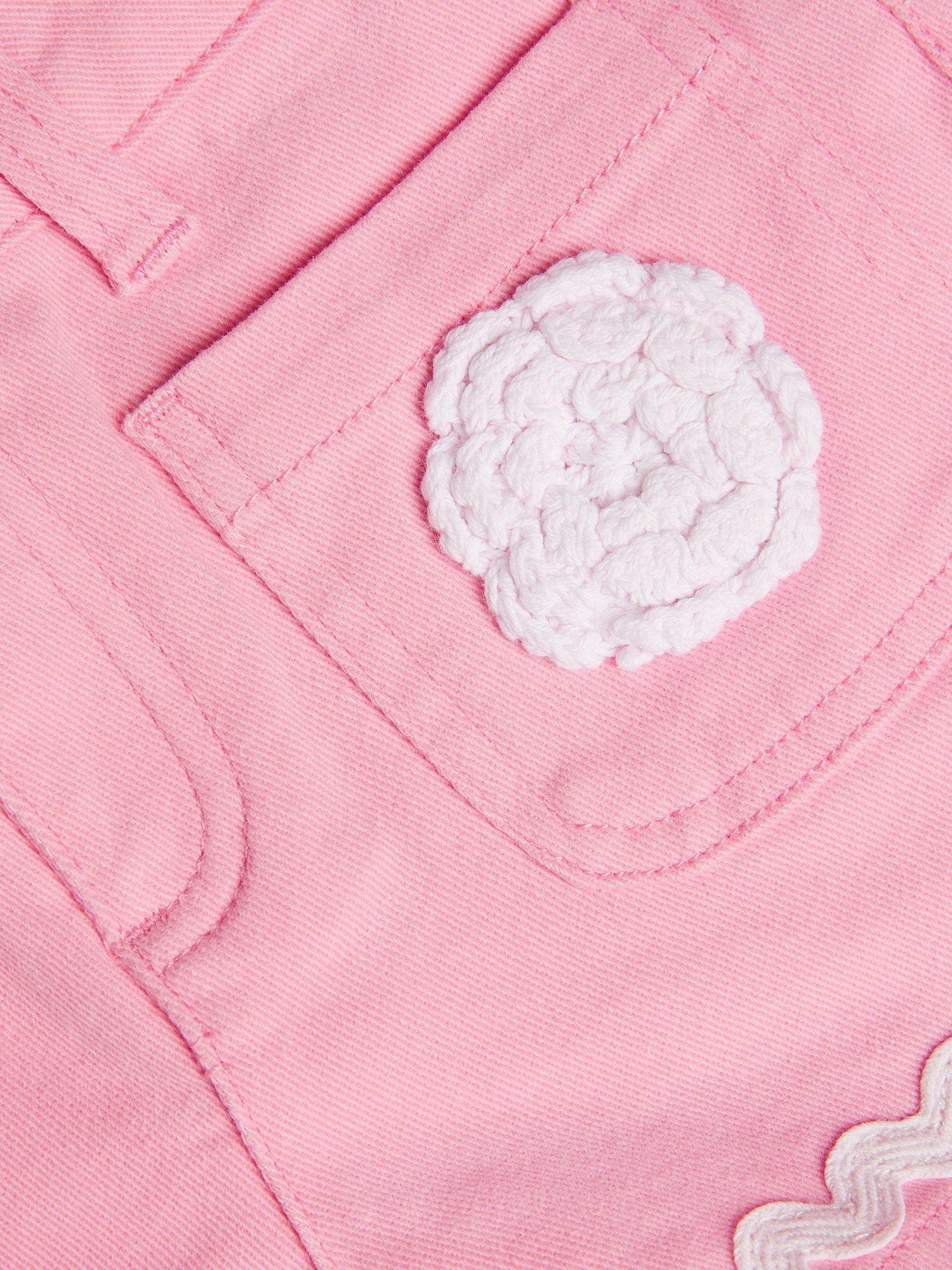 Product image 3 of 3, which shows Monsoon Kids' Cotton Embroidered Flower Pocket Shorts, Pink, 11 years