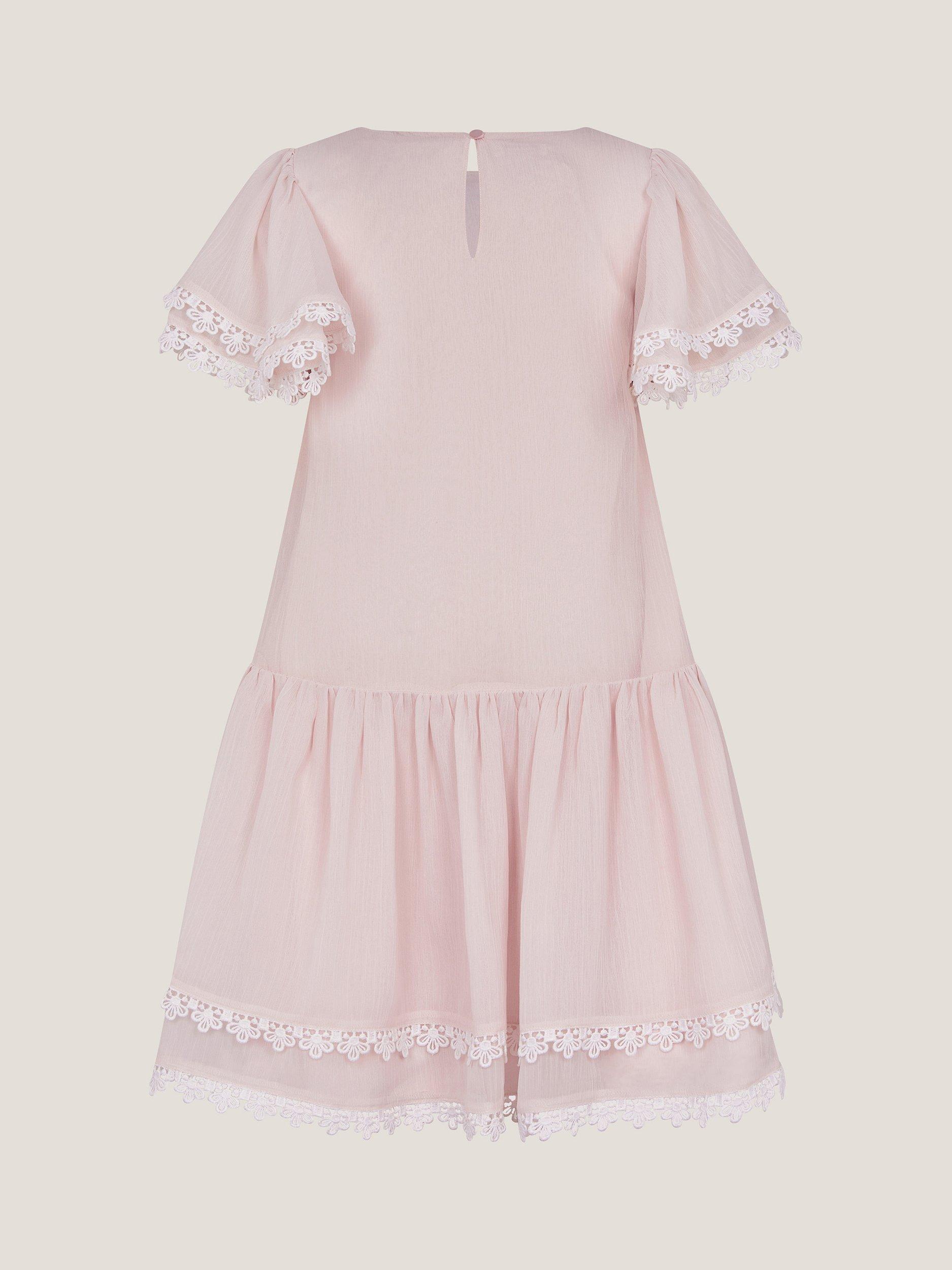 Product image 2 of 3, which shows Monsoon Kids' Antonia Short Sleeved Floral Lace Dress, Pink, 3 years