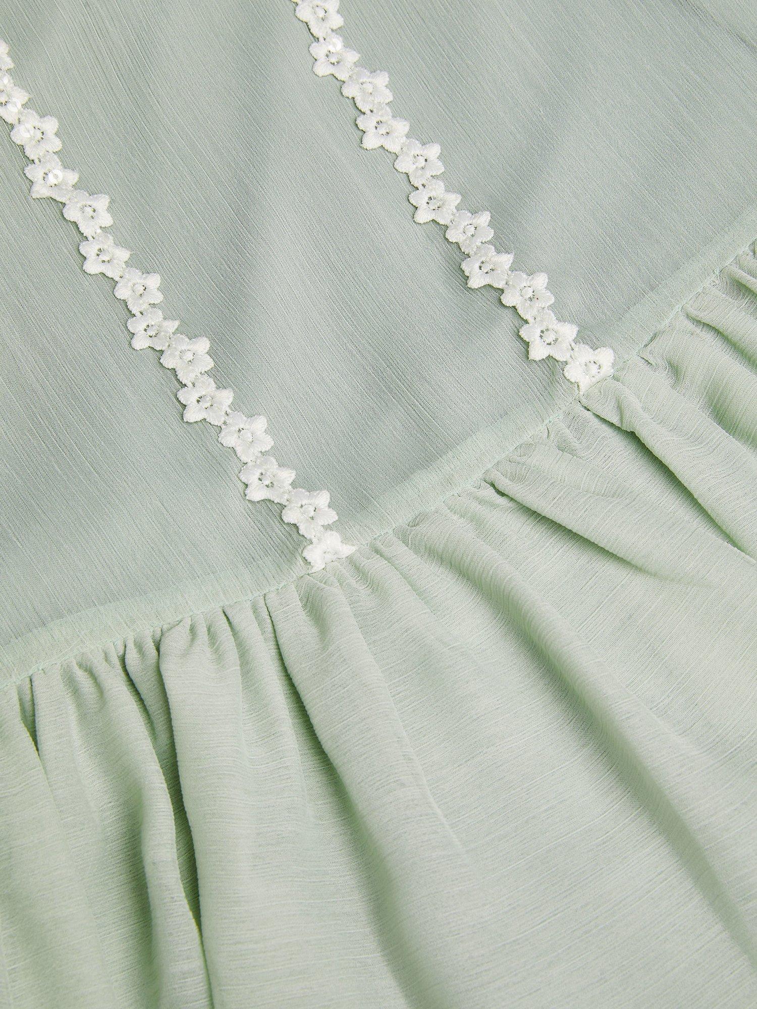 Product image 3 of 3, which shows Monsoon Kids' Antonia Short Sleeved Floral Lace Dress, Sage, 3 years