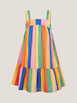 Monsoon Kids' Cotton Sleeveless Rainbow Stripe Dress, Multi, Multi