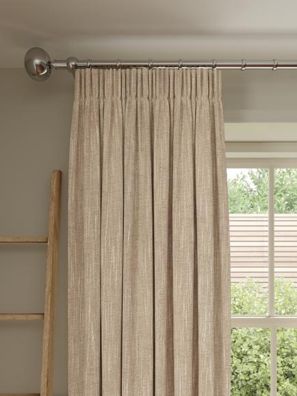 John Lewis Brushed Viscose Blend Pair Blackout Lined Pencil Pleat Curtains, Natural