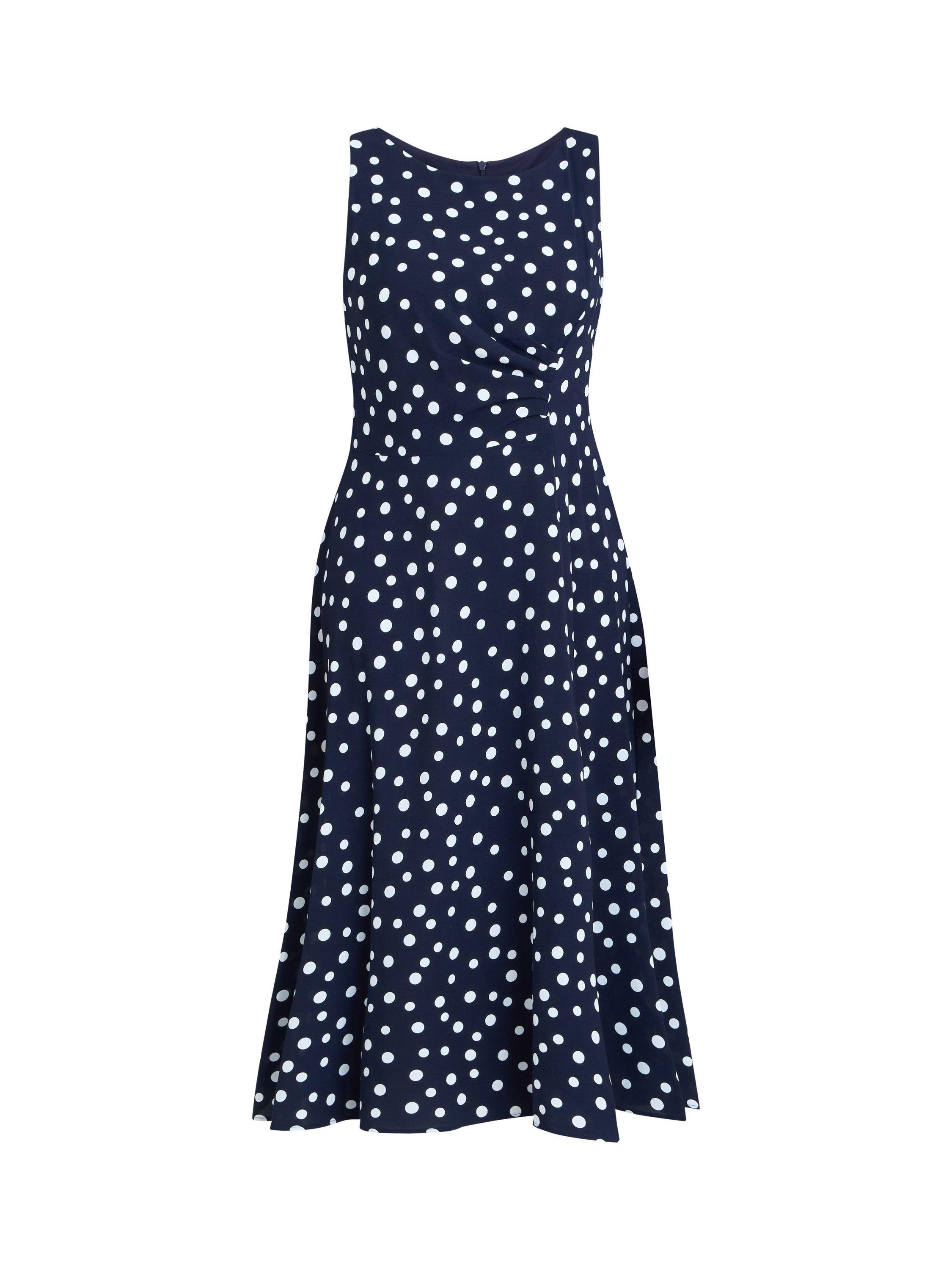 Product image 4 of 5, which shows Gina Bacconi Lacinda Polka Dot Sleeveless Dress, Navy/White, 8