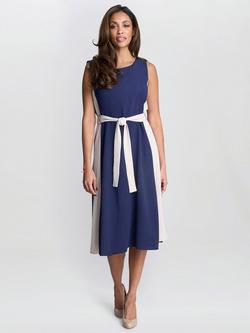 Gina Bacconi Kendall Side Stripe Dress, Navy/Cream, Navy/Cream