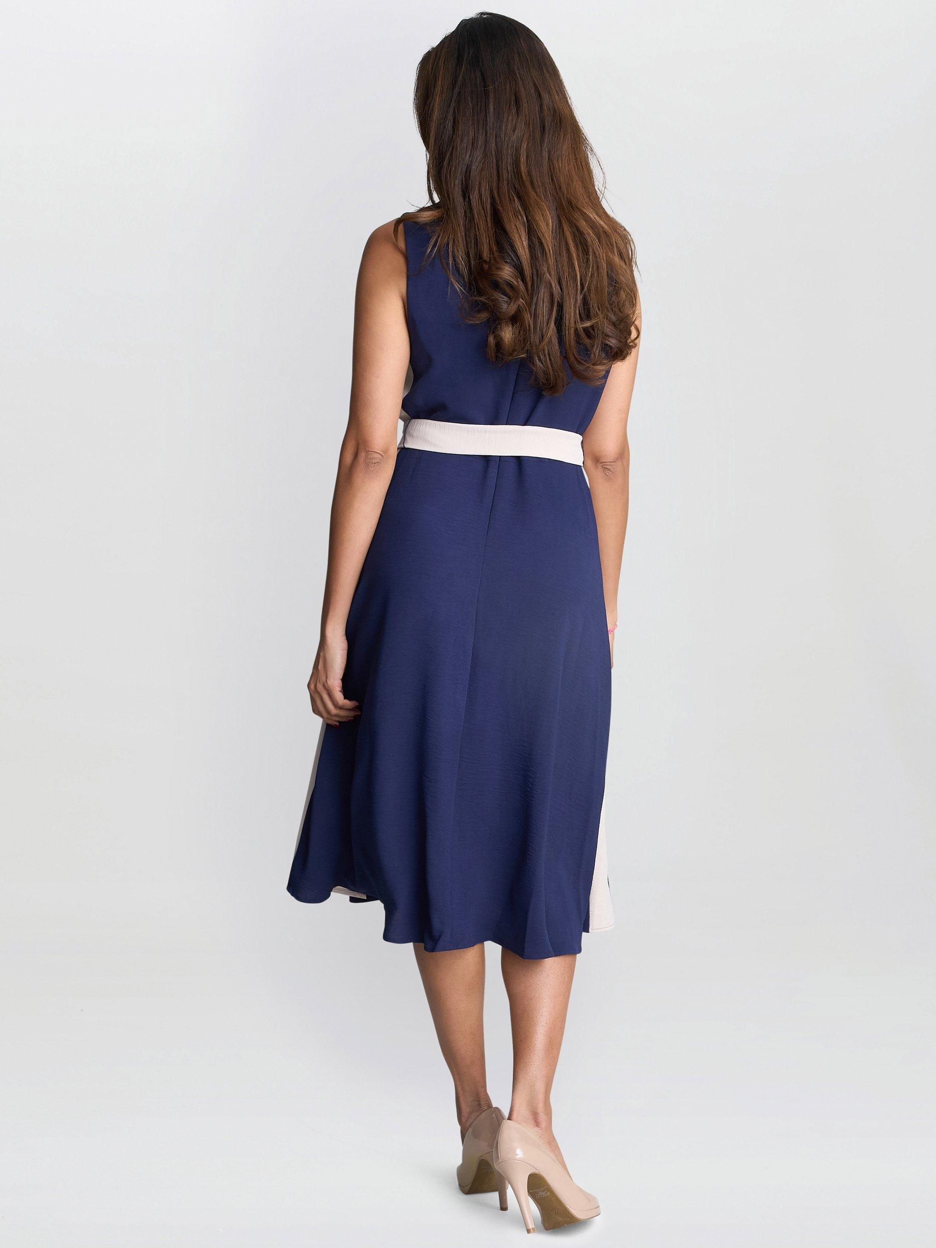 Product image 2 of 6, which shows Gina Bacconi Kendall Side Stripe Dress, Navy/Cream, 8