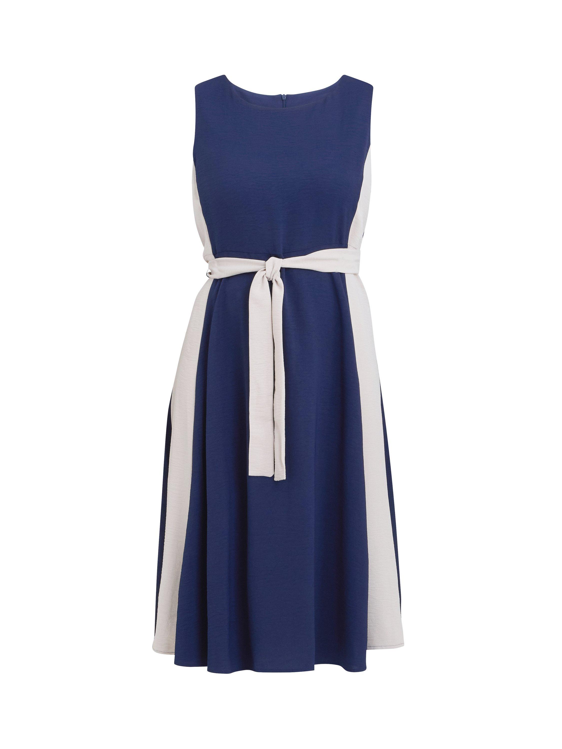 Product image 4 of 6, which shows Gina Bacconi Kendall Side Stripe Dress, Navy/Cream, 8