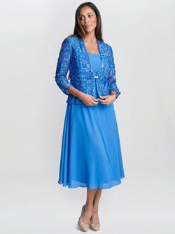 Gina Bacconi Adele Soutache Lace Jacket & Chiffon Dress Set, Cobalt, Cobalt