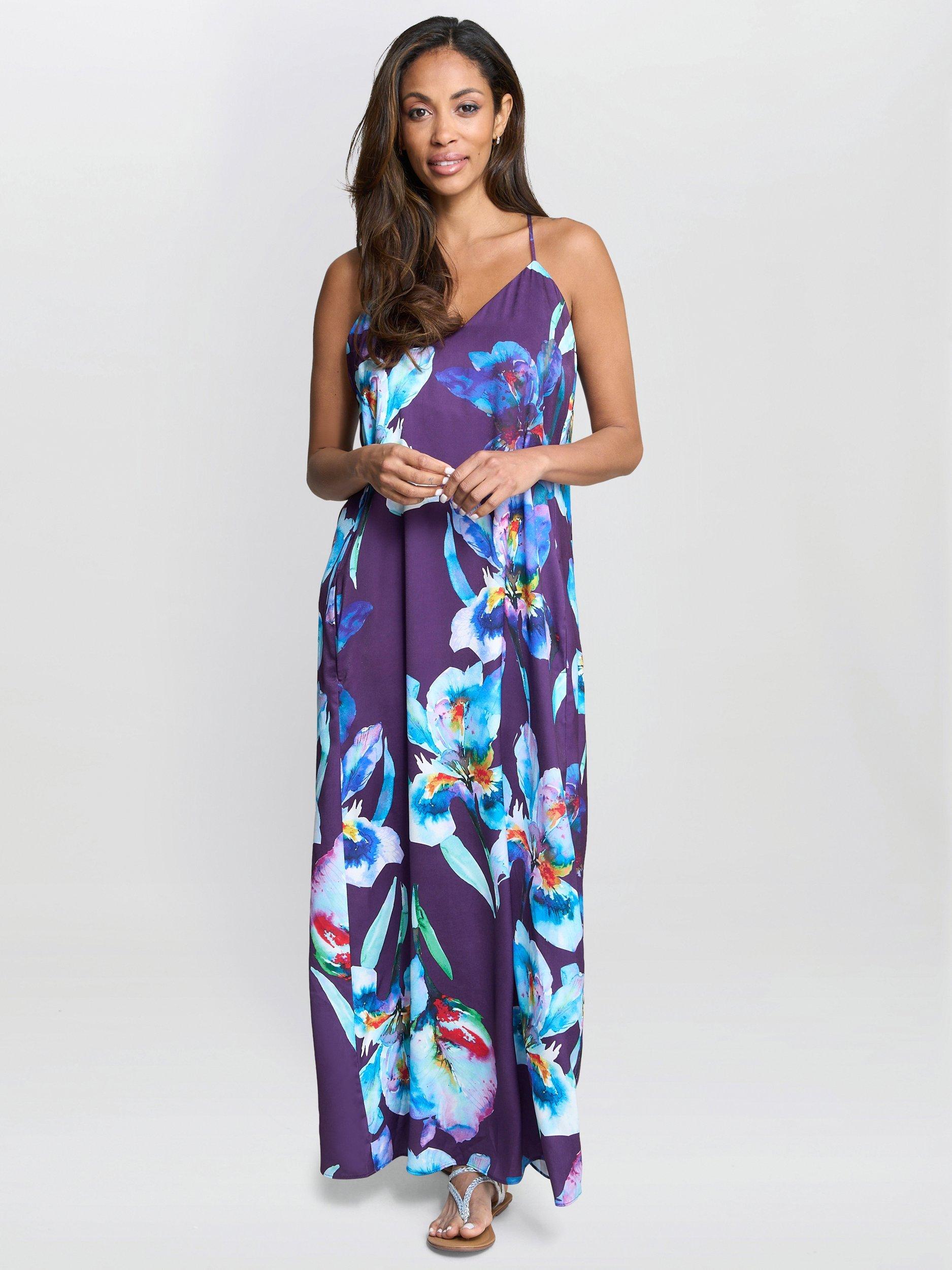 Product image 1 of 7, which shows Gina Bacconi Genny Floral Maxi Dress, Navy/Multi, 8