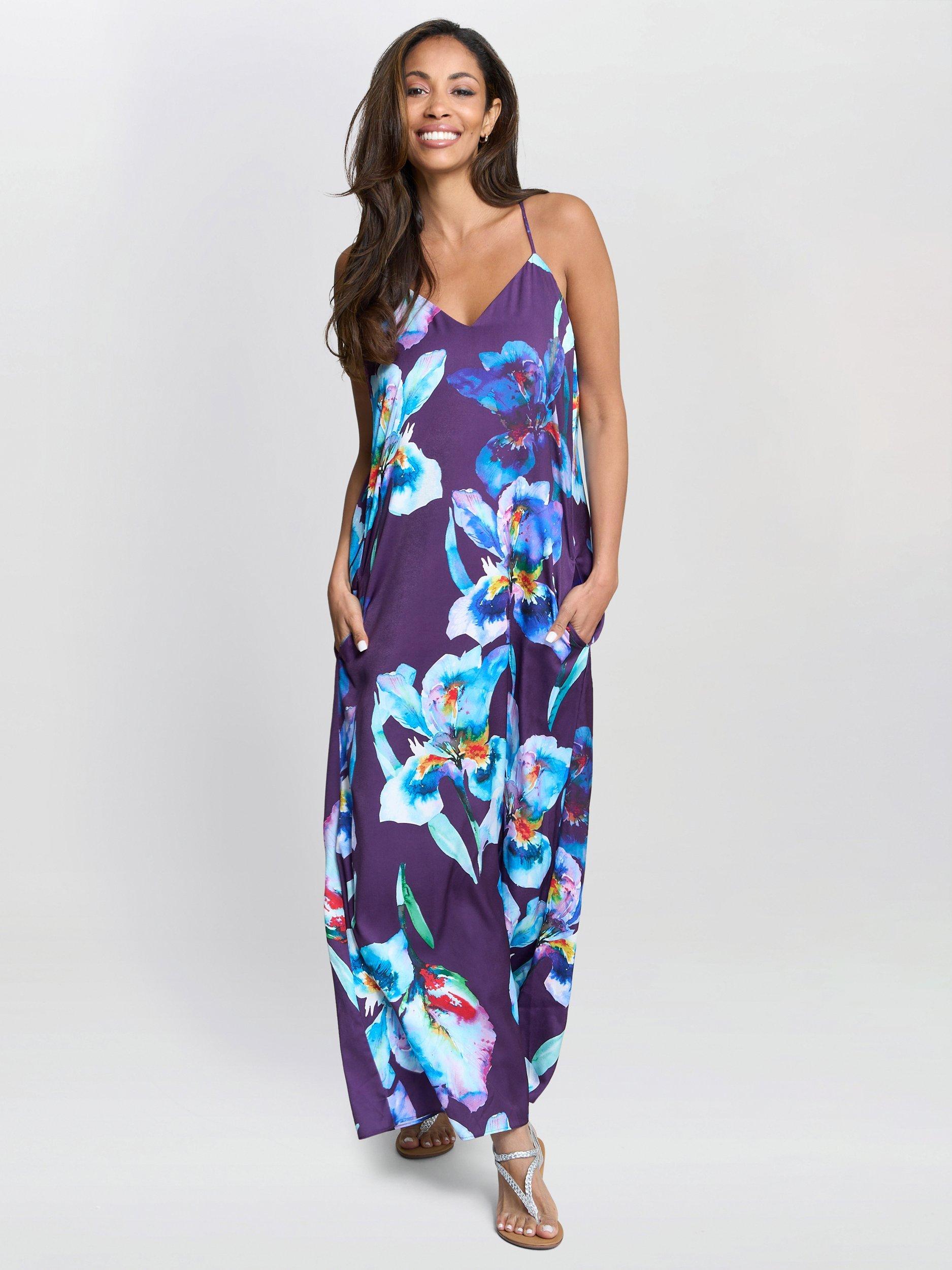 Product image 3 of 7, which shows Gina Bacconi Genny Floral Maxi Dress, Navy/Multi, 8