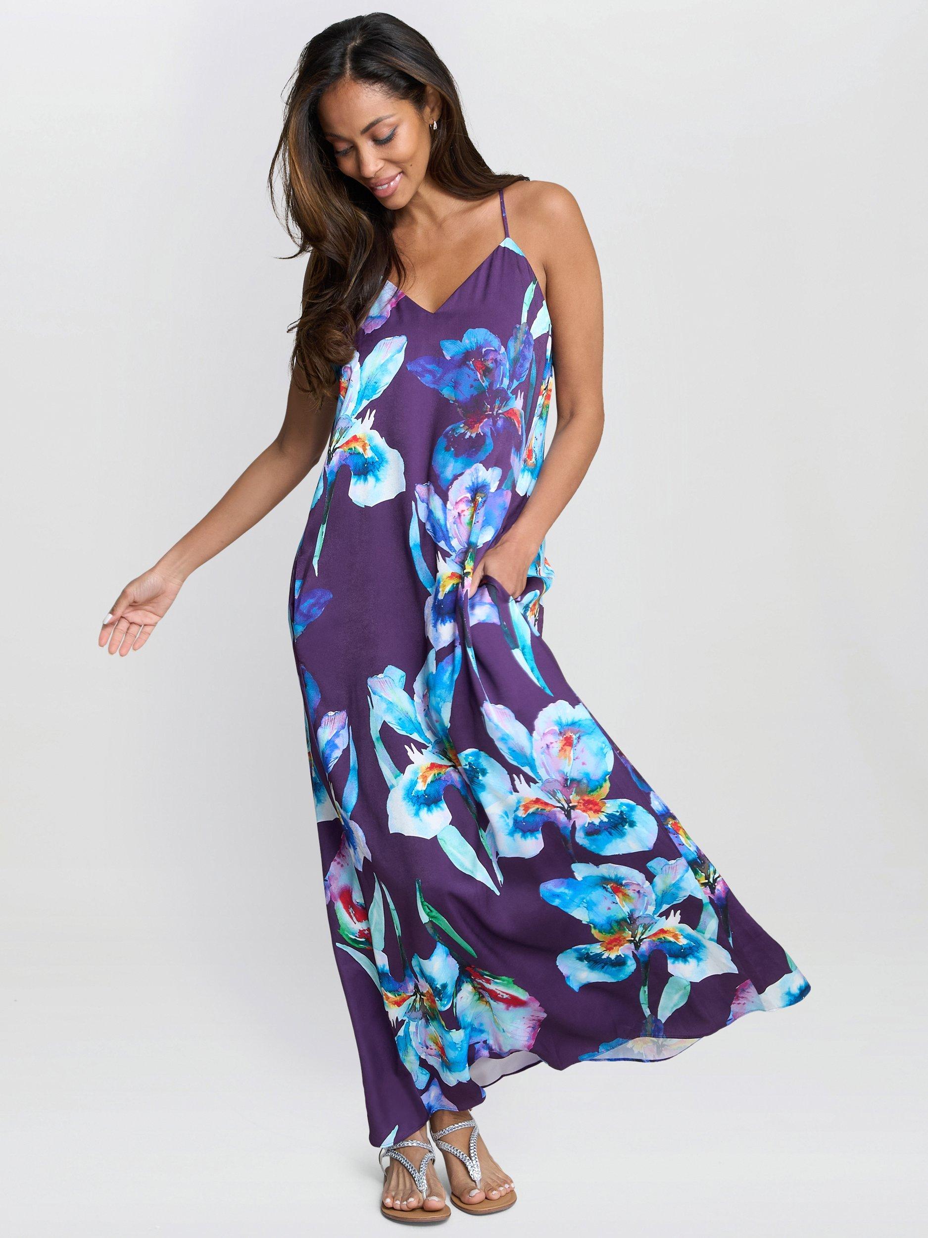 Product image 6 of 7, which shows Gina Bacconi Genny Floral Maxi Dress, Navy/Multi, 8