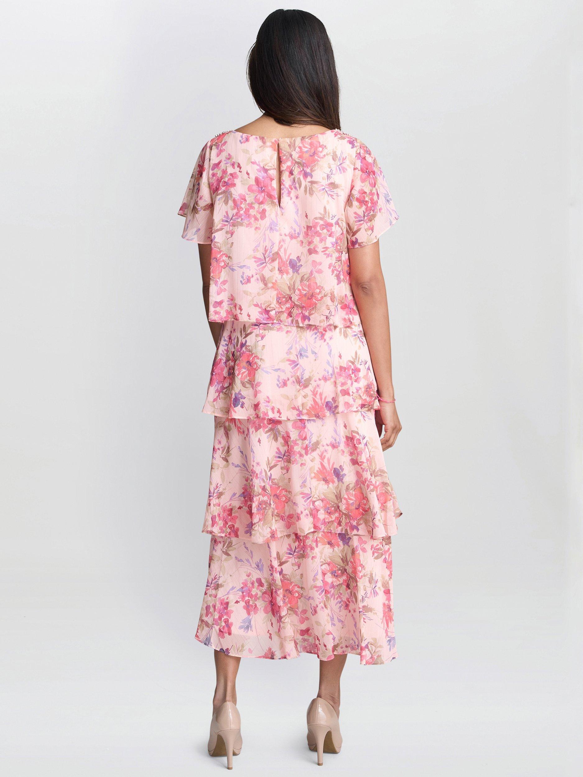Product image 2 of 6, which shows Gina Bacconi Essie Floral Tiered Dress, Peach/Multi, 10