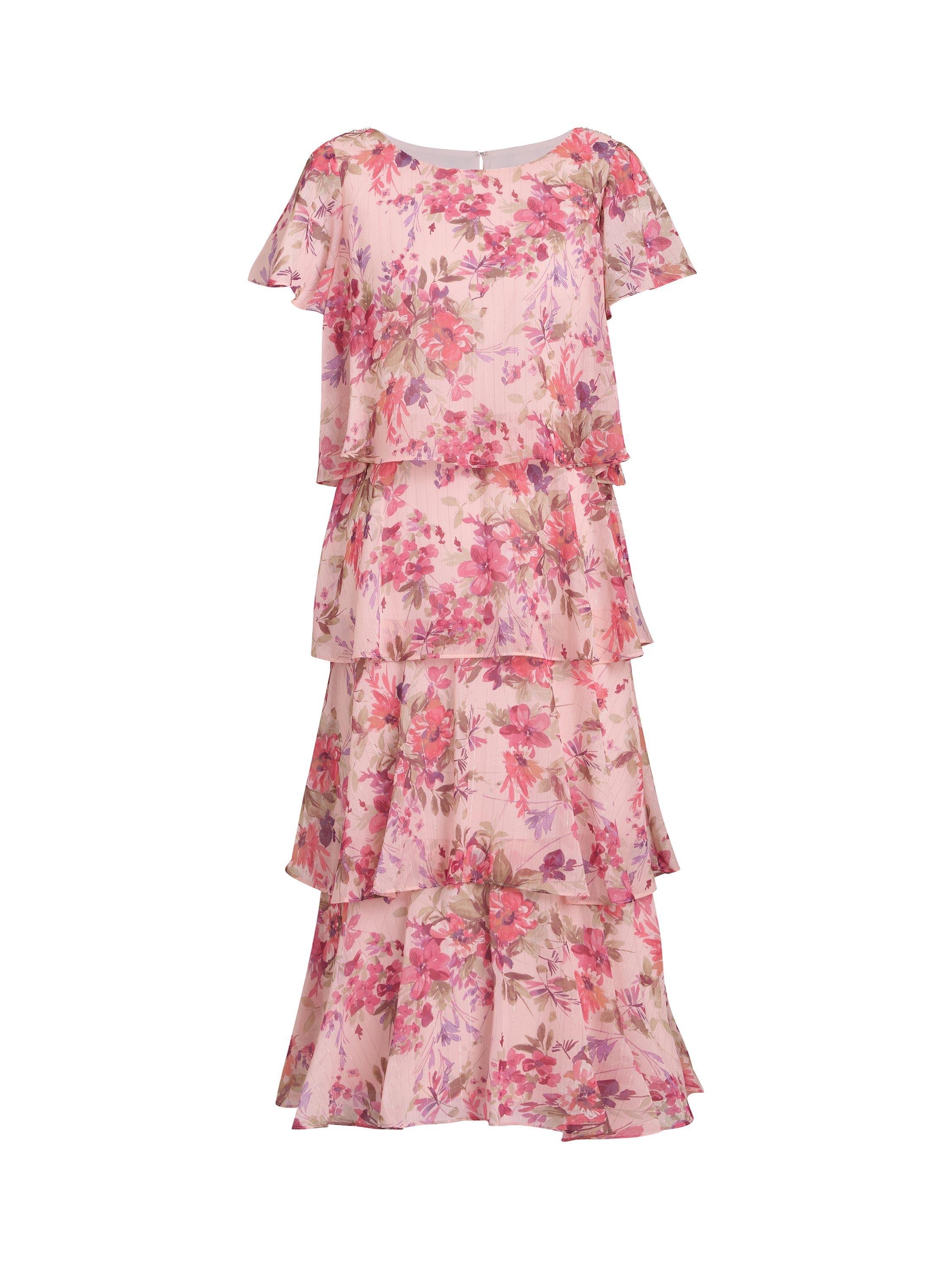 Product image 4 of 6, which shows Gina Bacconi Essie Floral Tiered Dress, Peach/Multi, 10