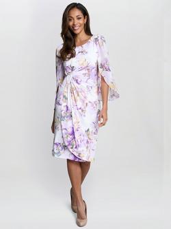 Gina Bacconi Harmony Ruched Waist Floral Dress, Ivory/Multi, Ivory/Multi