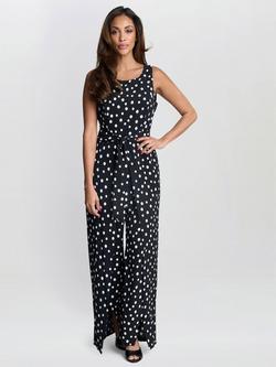 Gina Bacconi Jolie Polka Dot Jumpsuit, Black/White, Black/White
