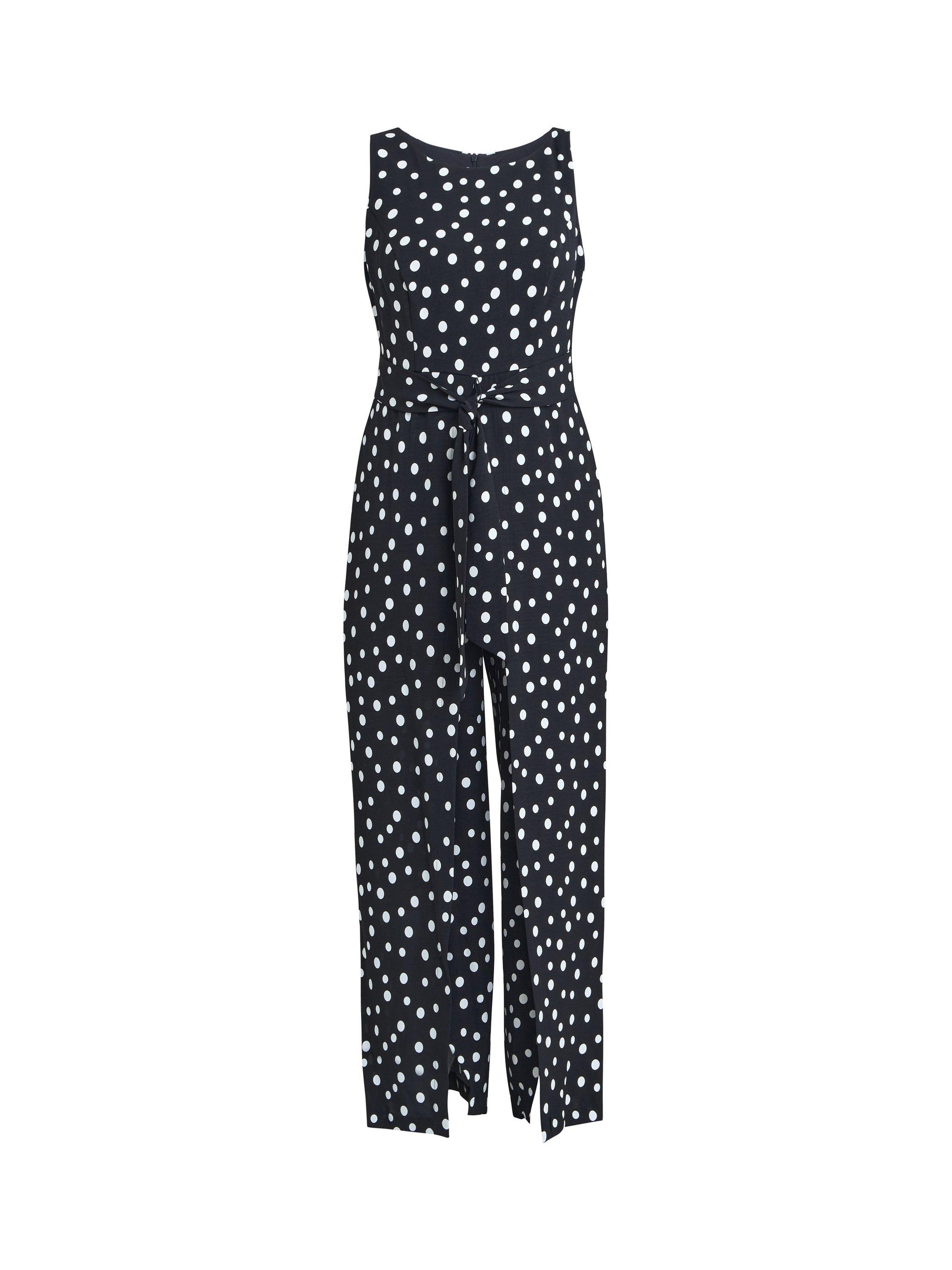 Product image 4 of 6, which shows Gina Bacconi Jolie Polka Dot Jumpsuit, Black/White, 8
