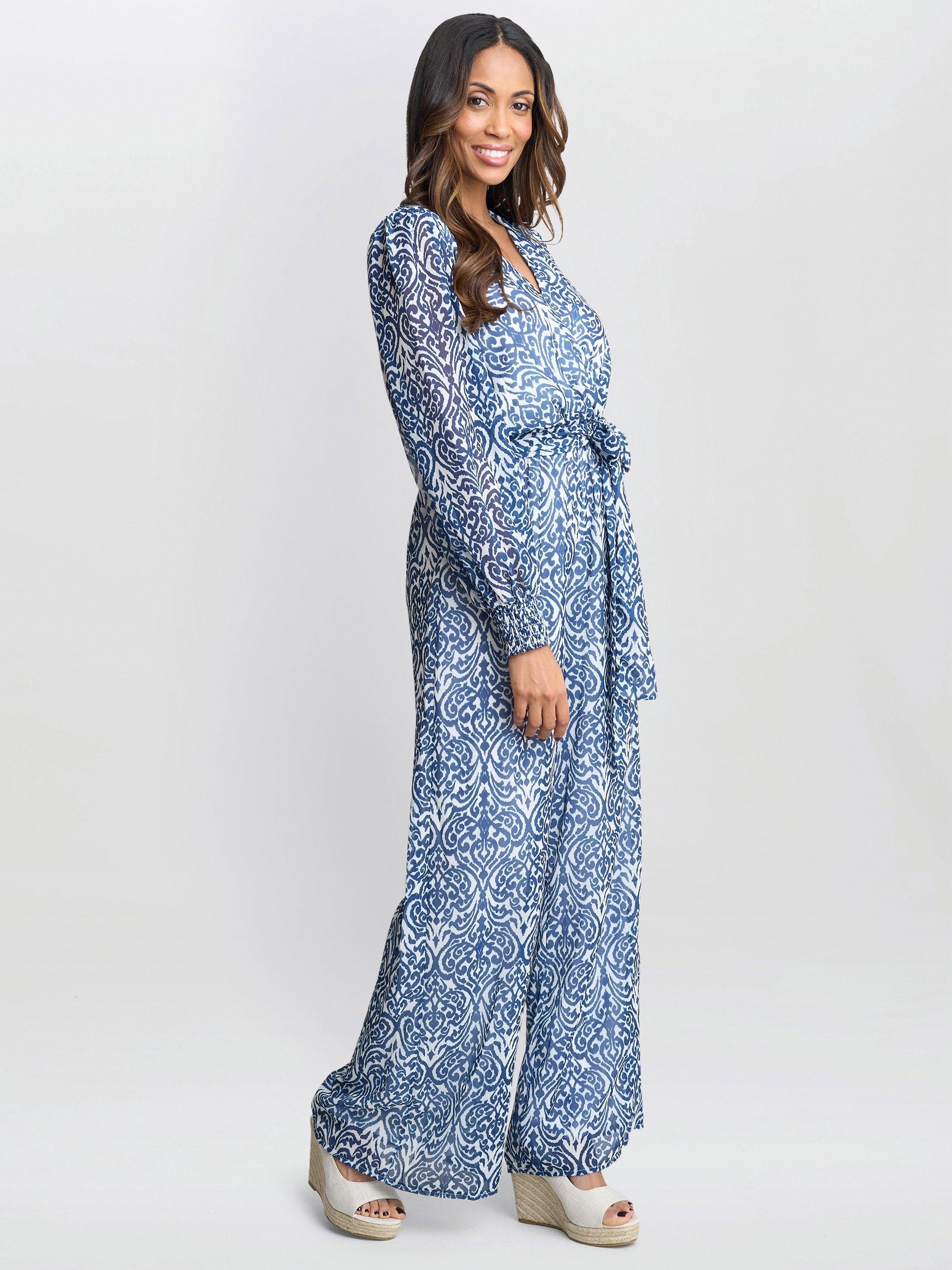 Product image 6 of 8, which shows Gina Bacconi Kourtney Abstract Chiffon Jumpsuit, Blue, S