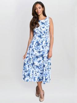 Gina Bacconi Emmy Floral Print Sleeveless Midi Dress, Blue, Blue