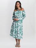 Gina Bacconi Ryan Long Sleeve Off Shoulder Midi Dress, Green/White