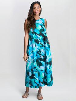 Gina Bacconi Rory Cotton Abstract Print Tent Dress, Teal/Multi, Teal/Multi