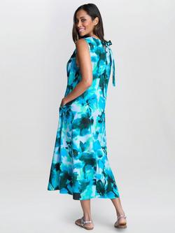 Gina Bacconi Rory Cotton Abstract Print Tent Dress, Teal/Multi - view 2, Teal/Multi