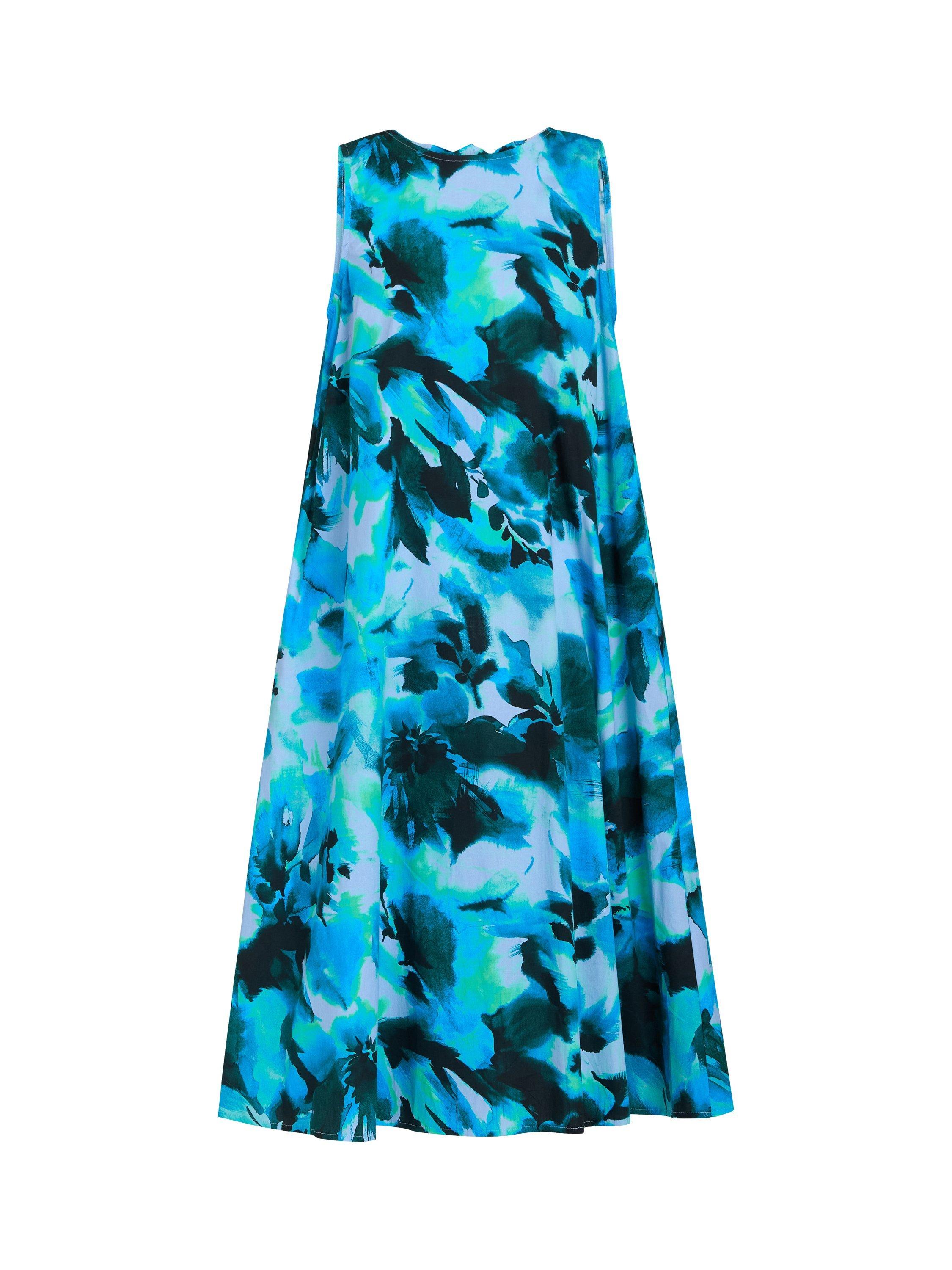 Product image 4 of 5, which shows Gina Bacconi Rory Cotton Abstract Print Tent Dress, Teal/Multi, 8|10