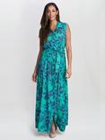 Gina Bacconi Reagen Sleeveless Maxi Shirt Dress, Green/Blue