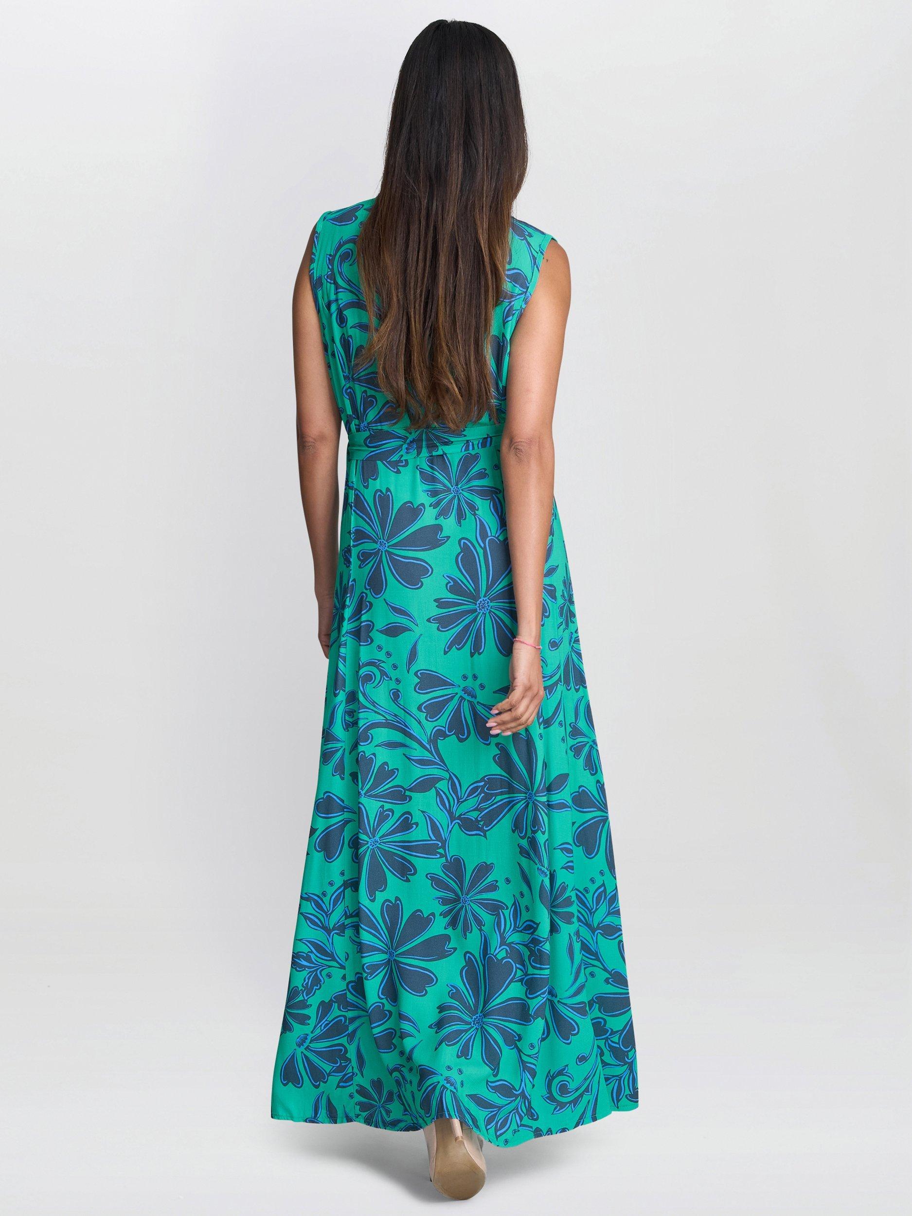 Product image 2 of 6, which shows Gina Bacconi Reagen Sleeveless Maxi Shirt Dress, Green/Blue, 8|10
