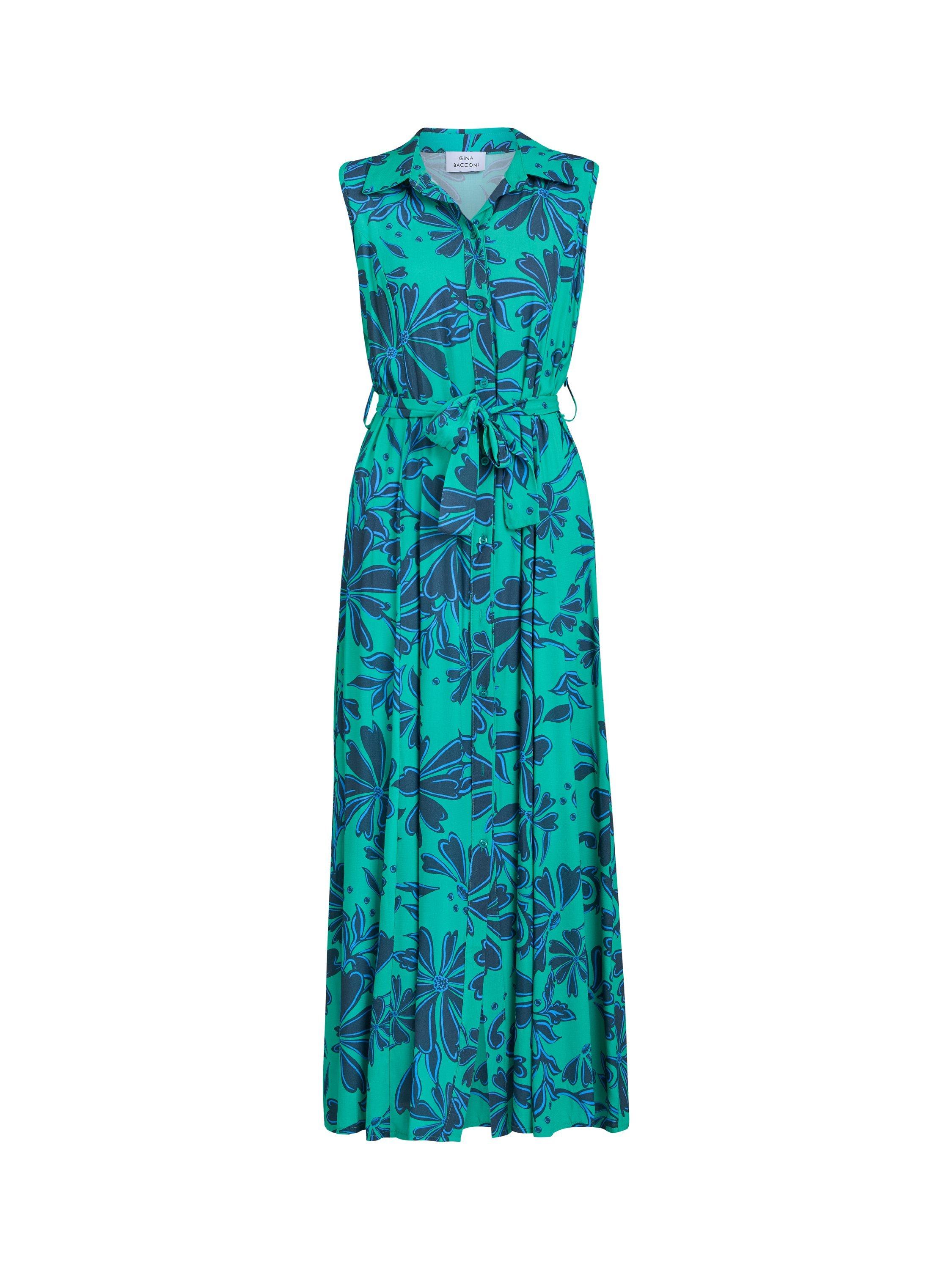 Product image 4 of 6, which shows Gina Bacconi Reagen Sleeveless Maxi Shirt Dress, Green/Blue, 8|10