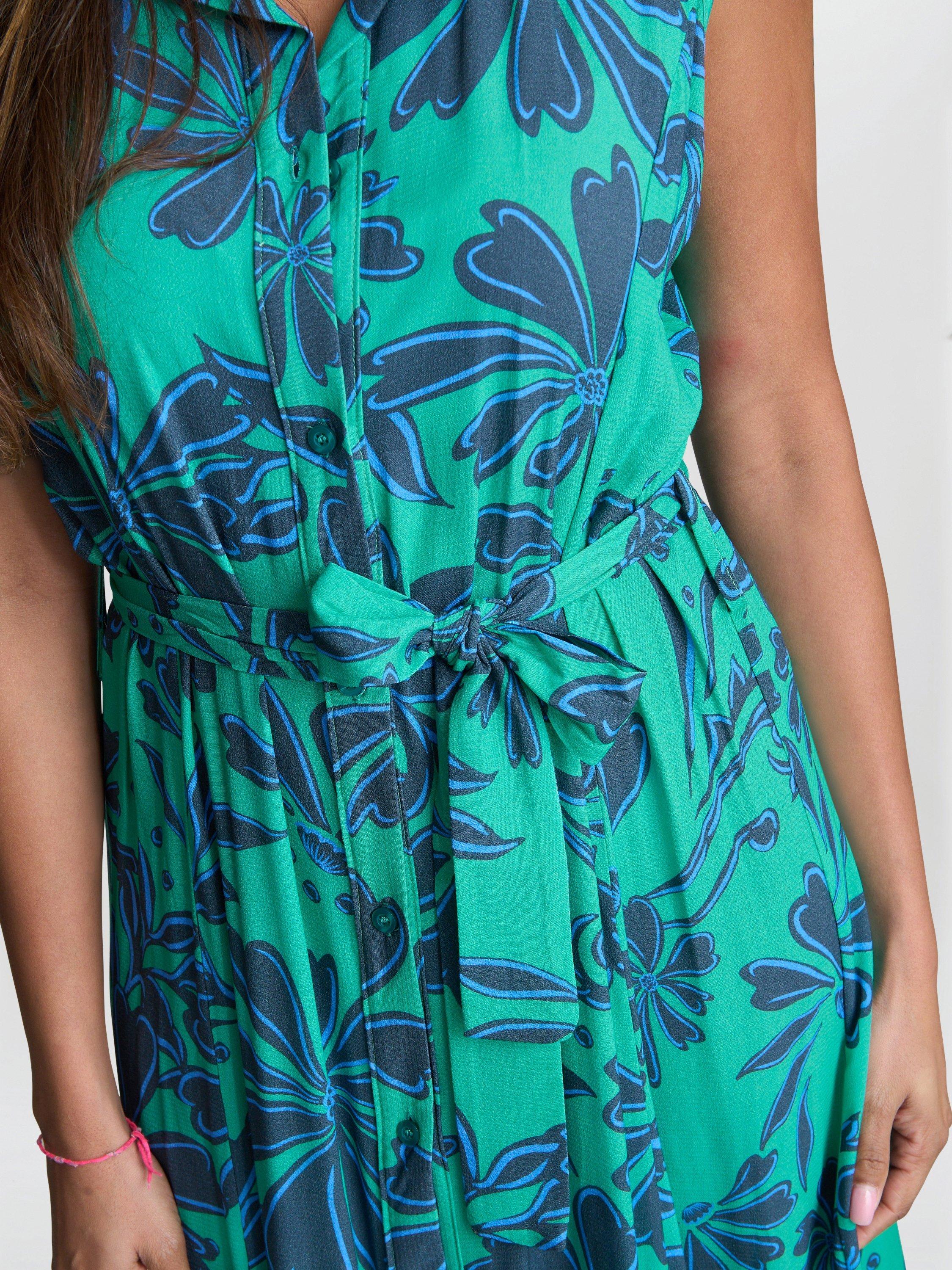 Product image 5 of 6, which shows Gina Bacconi Reagen Sleeveless Maxi Shirt Dress, Green/Blue, 8|10