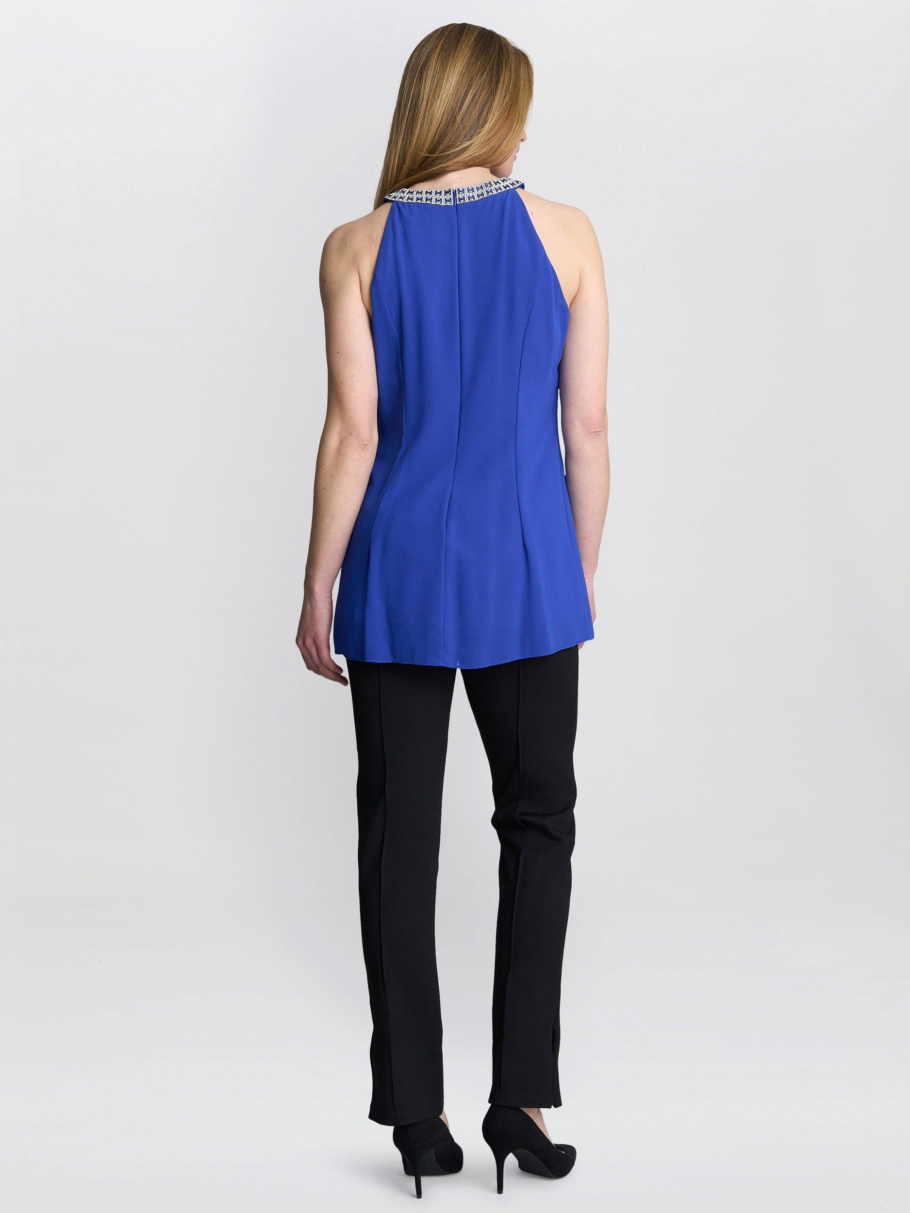 Product image 2 of 5, which shows Gina Bacconi Elle Beaded Halterneck Top, Royal, S