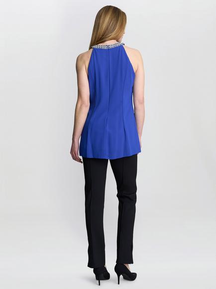 Gina Bacconi Elle Beaded Halterneck Top, Royal - view 2, Royal