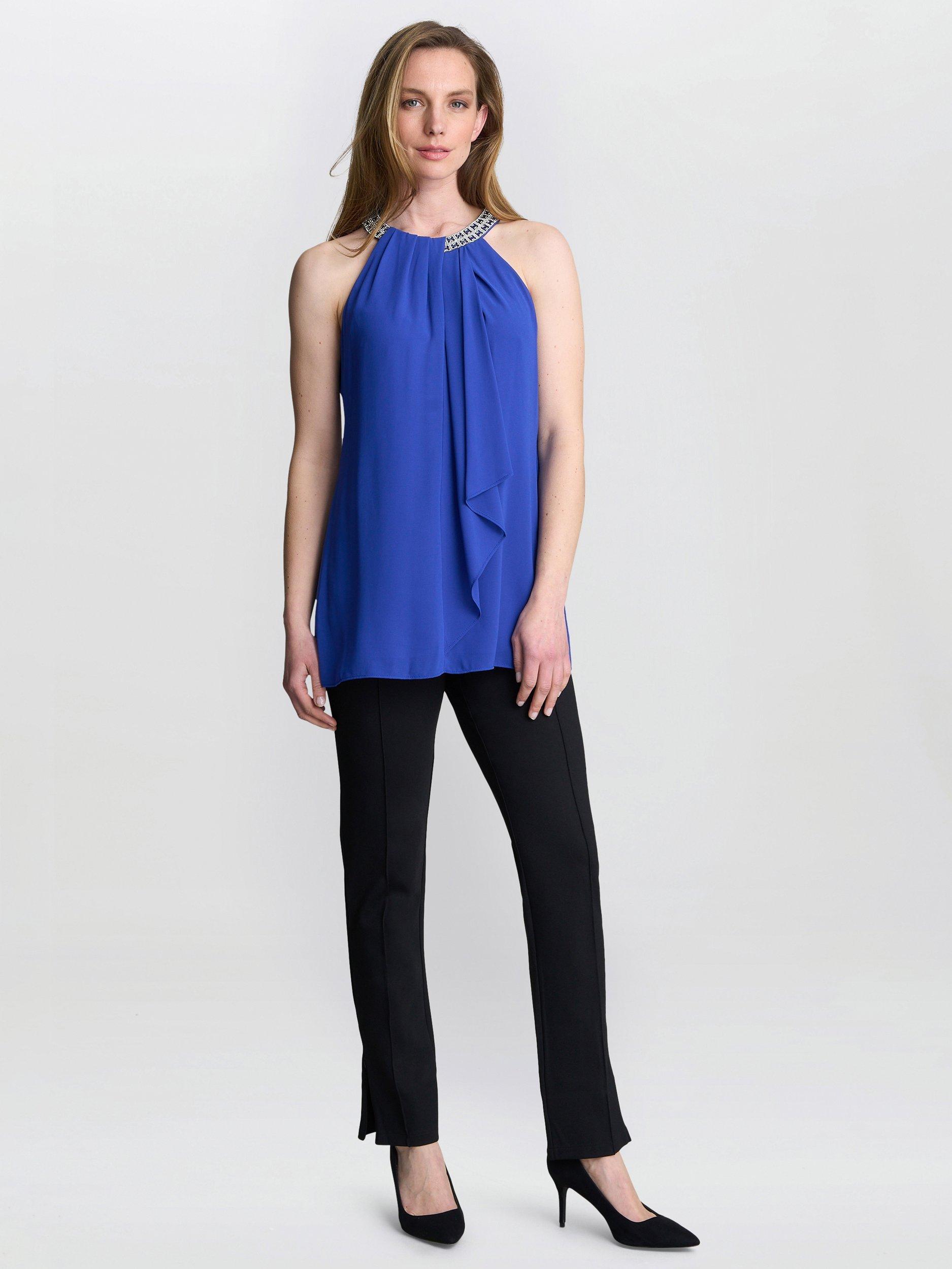 Product image 3 of 5, which shows Gina Bacconi Elle Beaded Halterneck Top, Royal, S