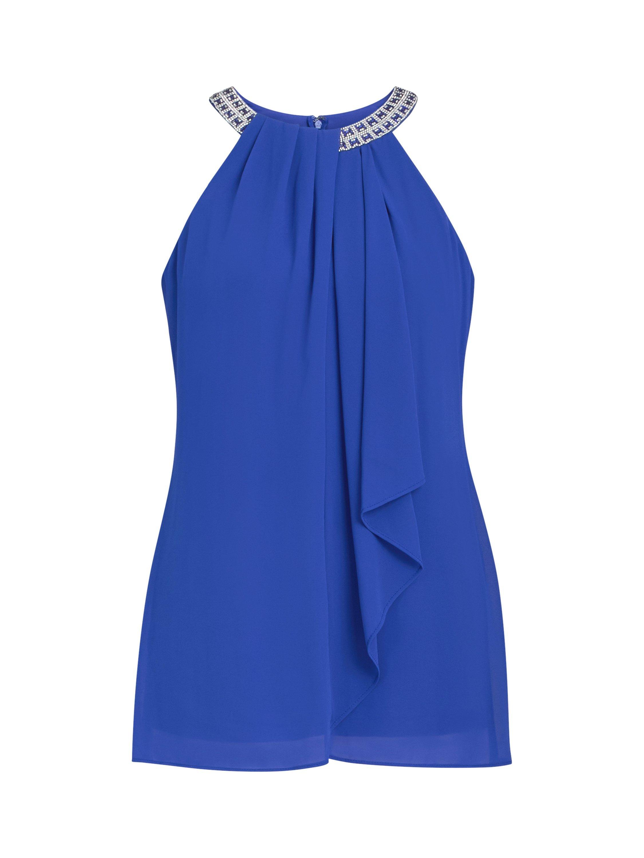 Product image 4 of 5, which shows Gina Bacconi Elle Beaded Halterneck Top, Royal, S