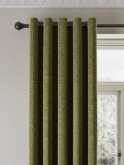 John Lewis Velvet Chenille Pair Heavyweight Thermal Lined Eyelet Curtains, Avocado Green