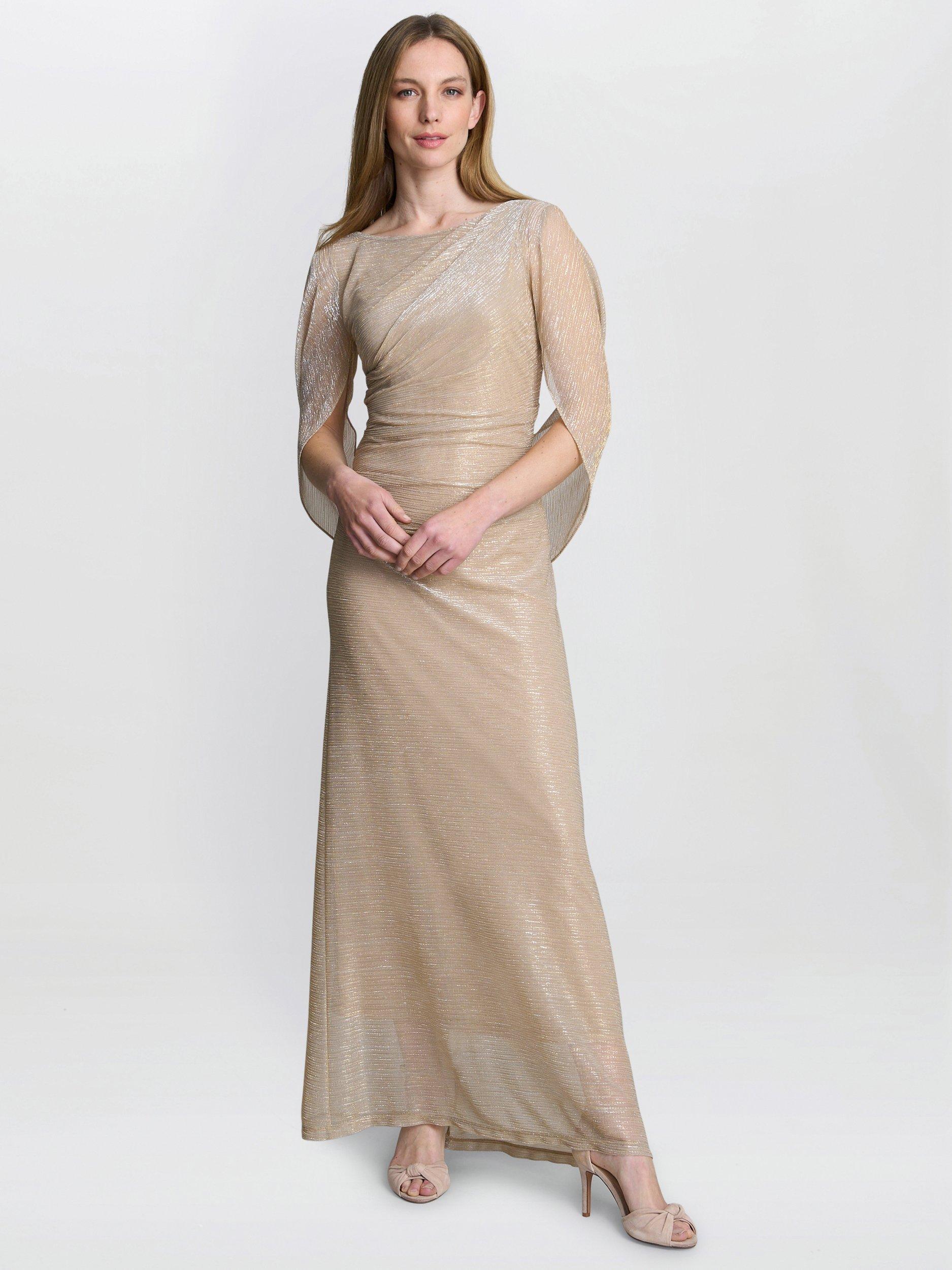 Product image 1 of 8, which shows Gina Bacconi Joanna Metallic Knit Maxi Dress, Gold/Silver, 8