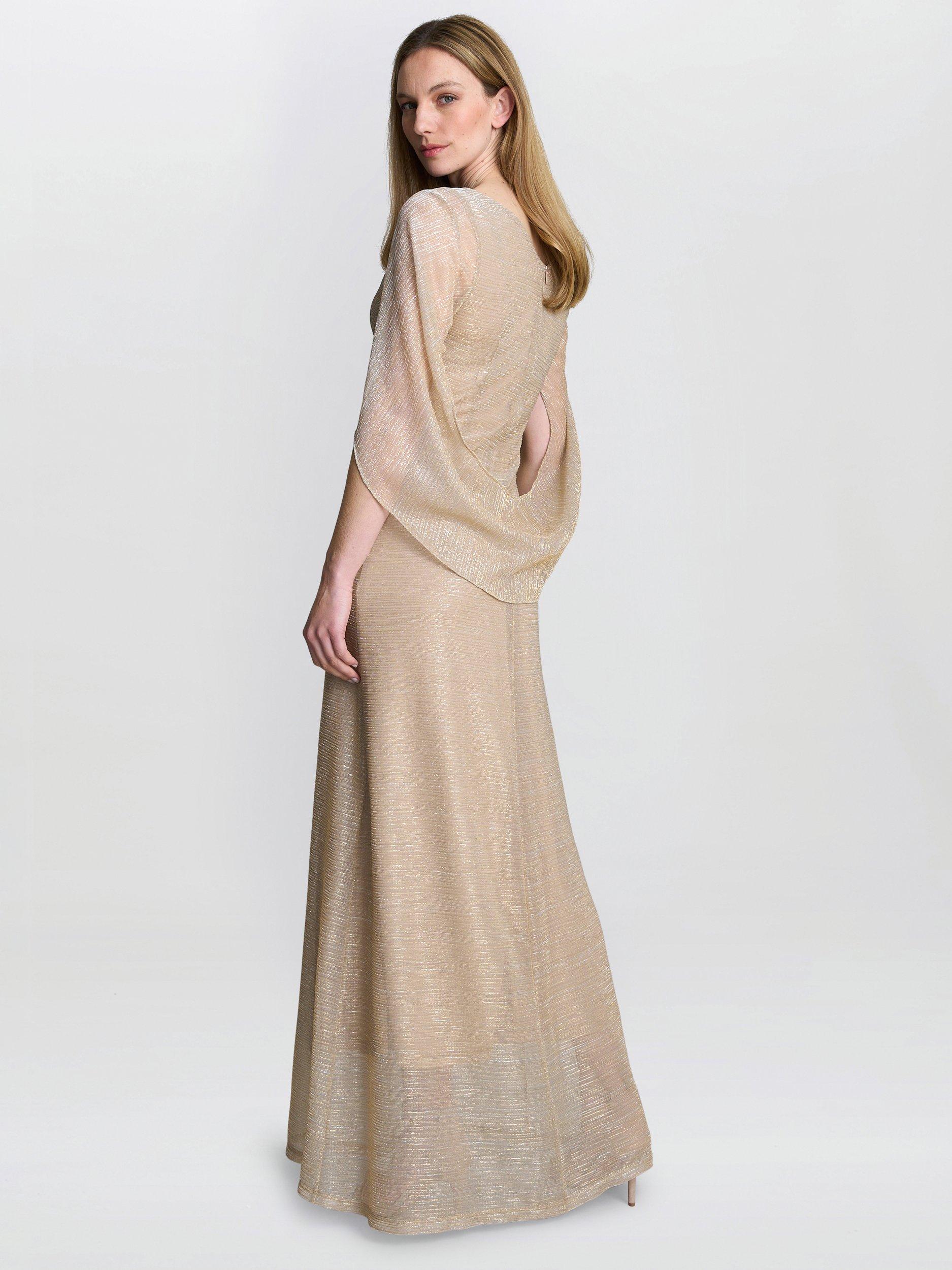 Product image 2 of 8, which shows Gina Bacconi Joanna Metallic Knit Maxi Dress, Gold/Silver, 8